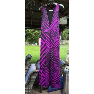 Bailey Blue Stripe Sleeveless Maxi Dress Chevron Medium M PreOwned Black Magenta